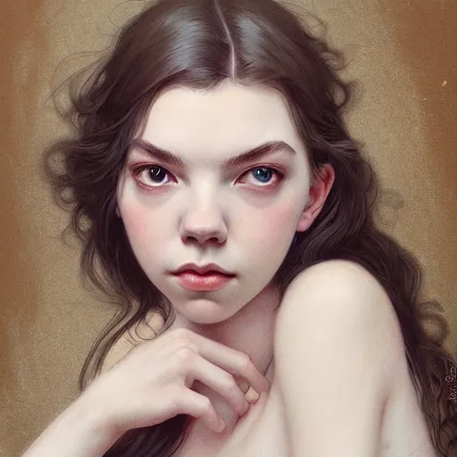 Image similar to beautiful natural Anya Taylor-Joy, intricate, elegant, highly detailed, digital painting, artstation, concept art, smooth, sharp focus, illustration, art by artgerm and greg rutkowski and alphonse mucha and loish and WLOP