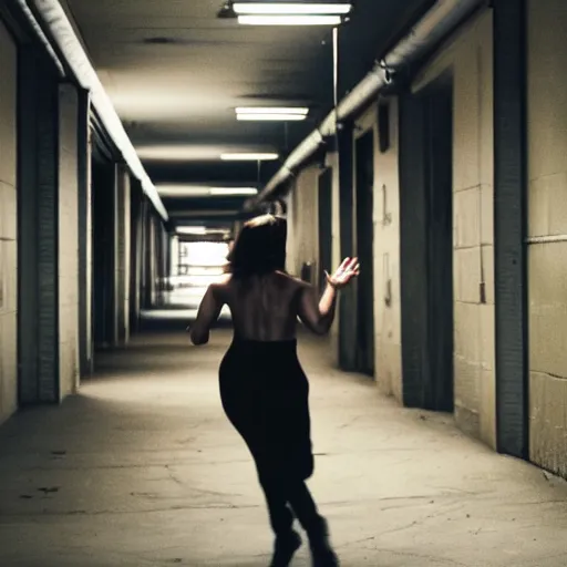 Prompt: Jennifer Love Hewitt running toward camera, away from a man in the background, dressed all in black, in an abandoned highschool, night time, cinematic, 90's horror movie, 24MM wide shot, f1.8, volumetric lighting, award winning, I Know What you did last summer - W 1024