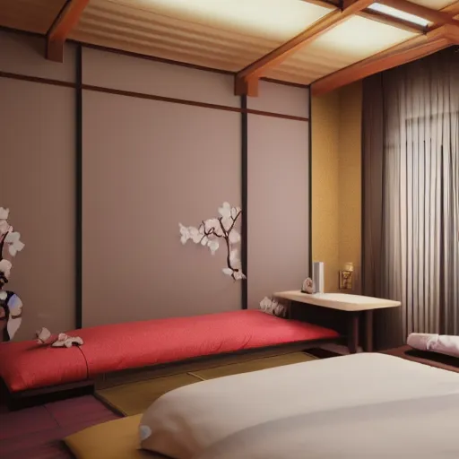 Prompt: japanese love hotel interior, highly detailed c 4 d octane render in 8 k - n 9