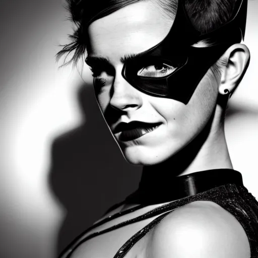Prompt: A portrait of Emma Watson as Catwoman, studio lighting