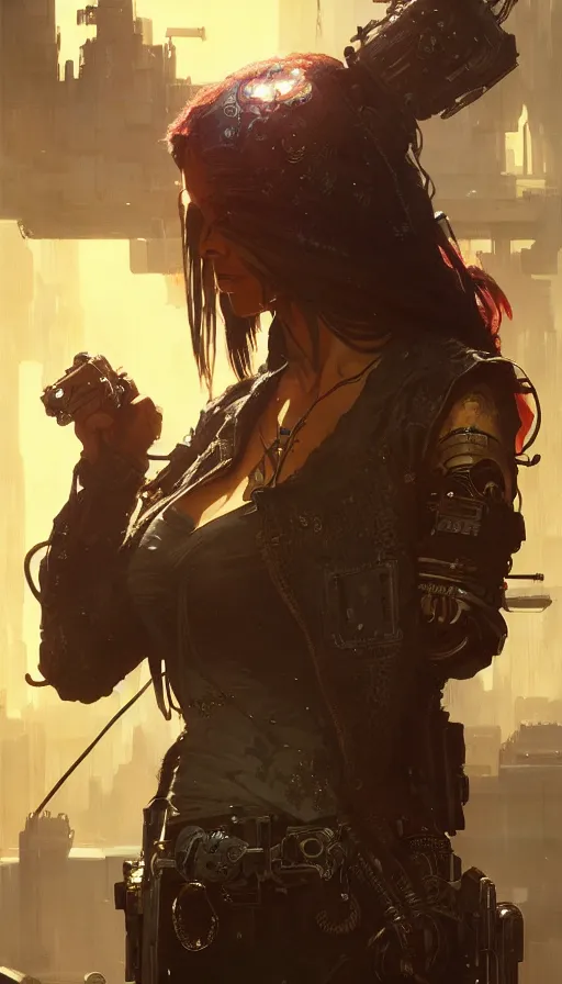 Image similar to cyberpunk western, insane, intricate, highly detailed, digital painting, artstation, concept art, smooth, sharp focus, illustration, Unreal Engine 5, 8K, art by artgerm and greg rutkowski and alphonse mucha