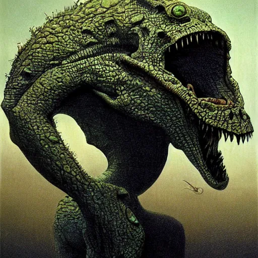 Image similar to a reptillian monster painted by zdzisław beksinski