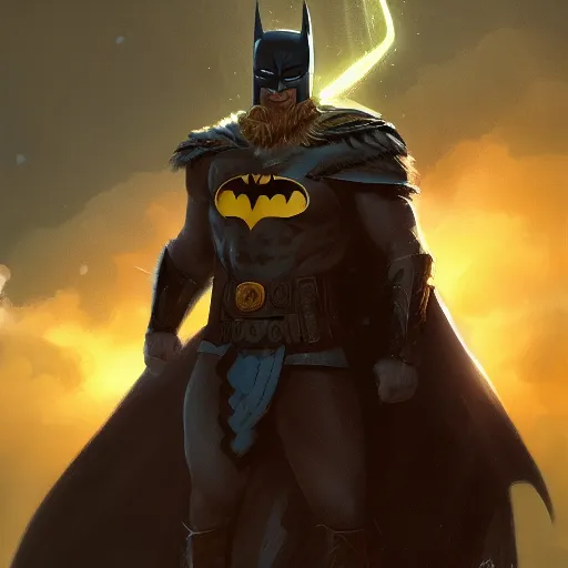 Prompt: a beautiful Norse Warrior based on Batman with glowing aura by Greg Rutkowski and Raymond Swanland, Trending on Artstation, cloudy background, ultra realistic digital art