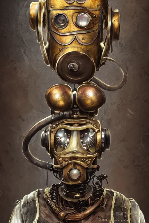 Image similar to steampunk helmet fantasy art mask robot ninja stylized digital illustration sharp focus, elegant intricate digital painting artstation concept art global illumination ray tracing advanced technology chaykin howard and campionpascale and cooke darwyn and davis jack