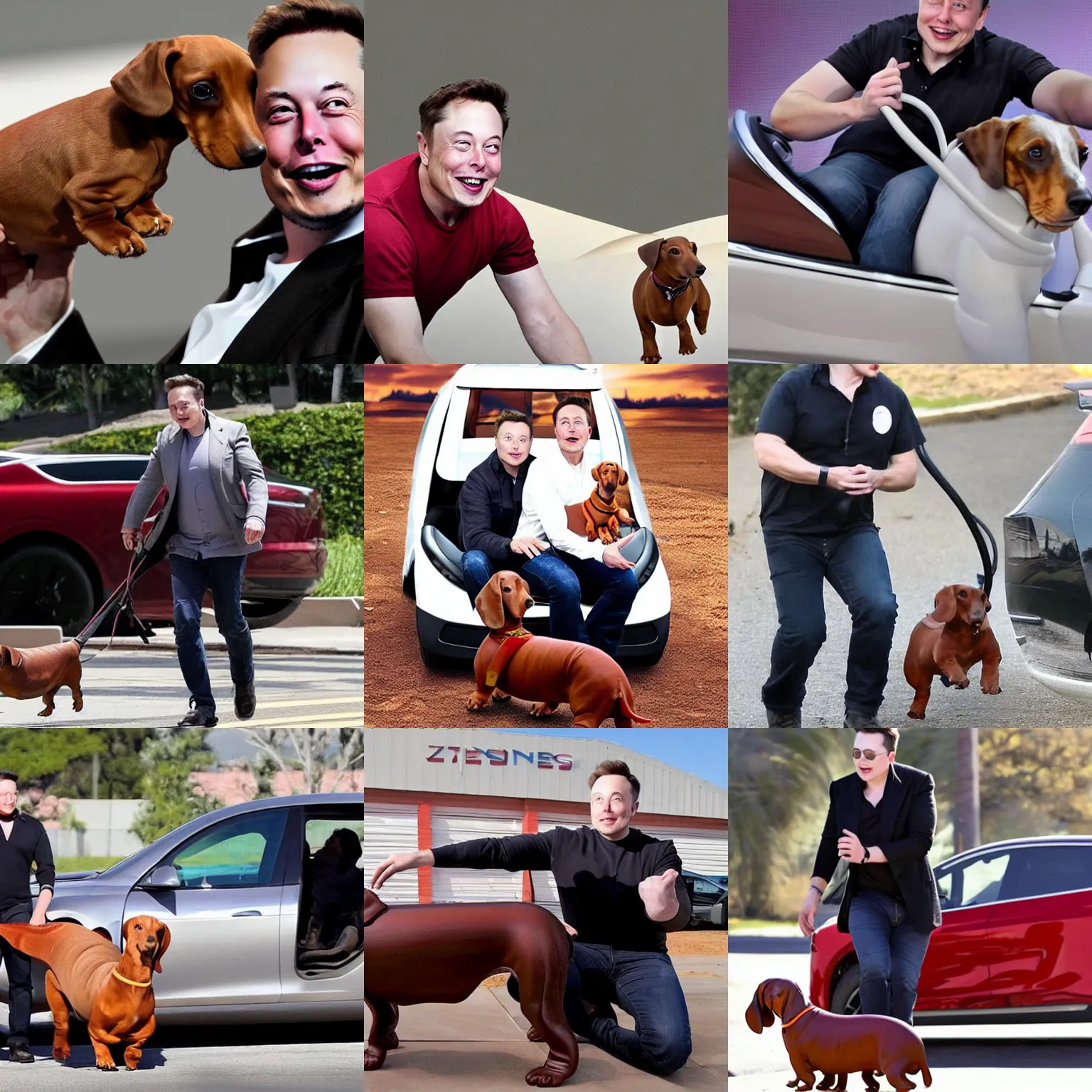 Prompt: Elon Musk riding a giant dachshund