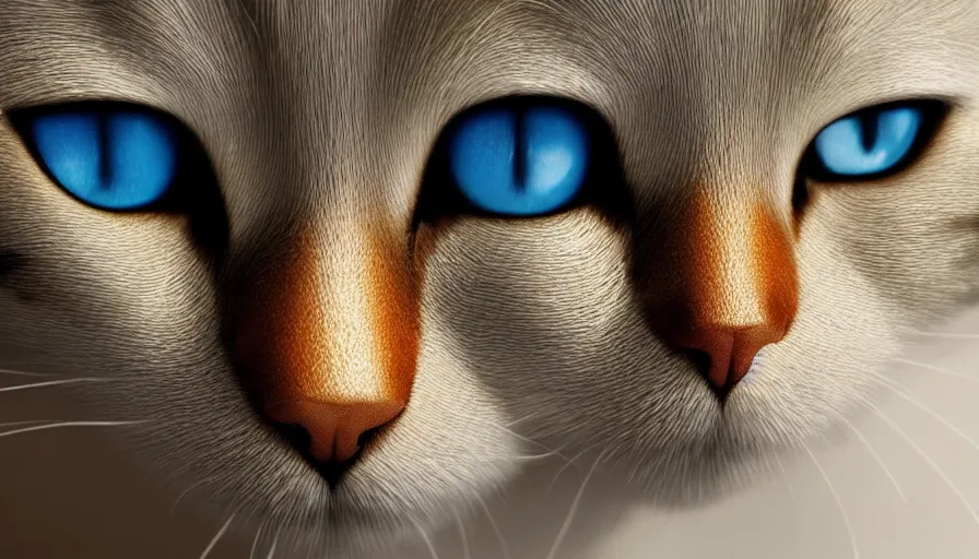 Prompt: liquid gold cat, light reflection, realistic, blue eyes, hyperdetailed, artstation, cgsociety, 8 k