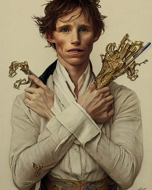 Image similar to amazing lifelike award winning pencil illustration of Eddie Redmayne trending on art station artgerm Greg rutkowski alphonse mucha j.c. Leyendecker cinematic