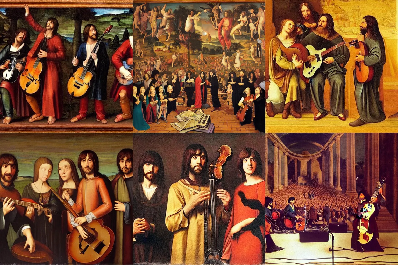 Prompt: The beatles concert, renaissance painting, da vinci style