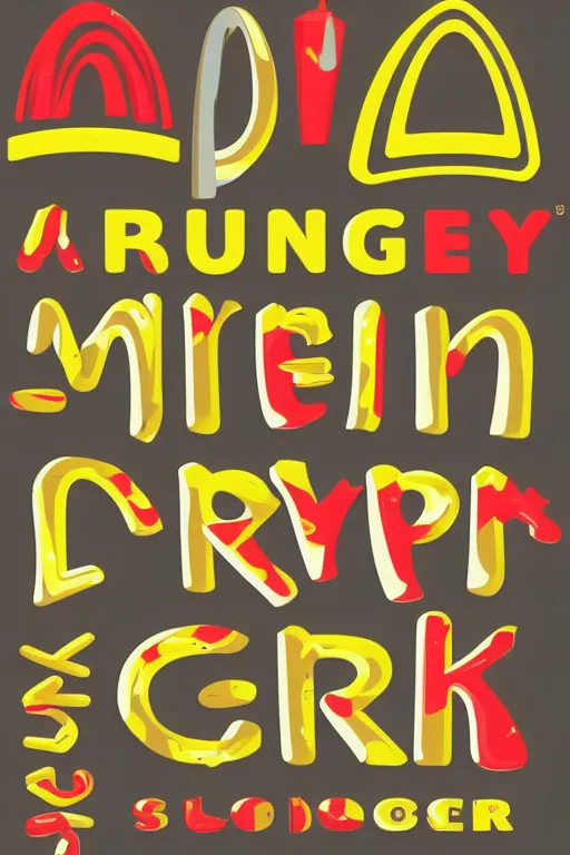 Image similar to a cross between mcdonalds and burger king logos, text vector, illegible