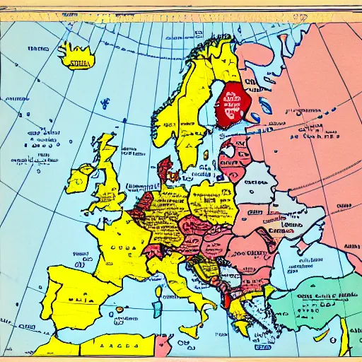 Prompt: map of europe with USSR highlighted, 1945