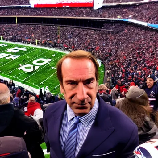 Image similar to saul goodman at a new england patriots game, photography,