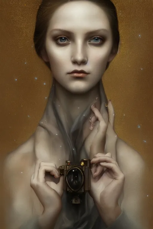 Prompt: portrait of a young woman, neo - surrealism, by tom bagshaw and anna dittman, portrait, 2 4 mm lens, golden ratio composition, detailed face, studio photography, very detailed, abstract expressionism, 8 k, highly coherent