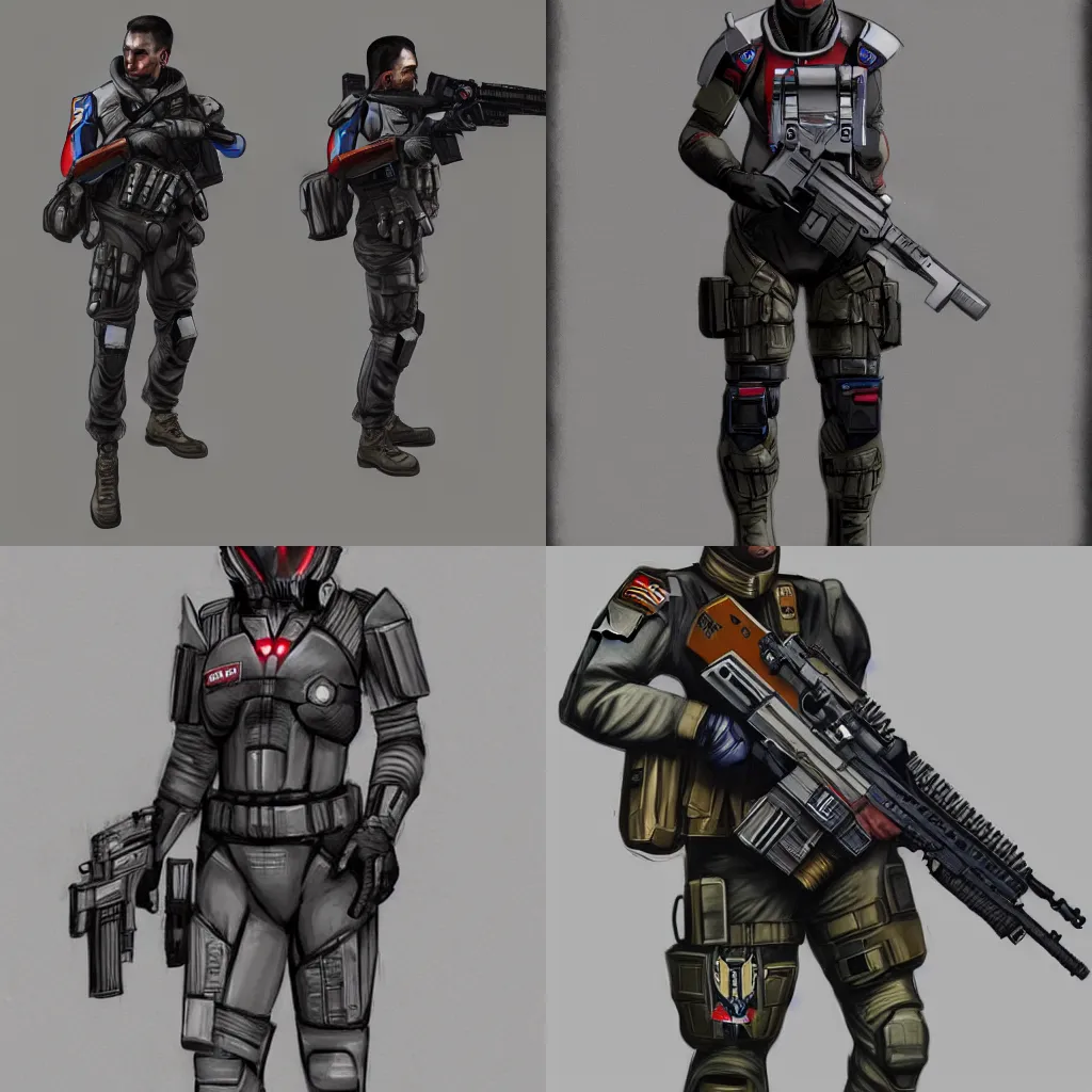Prompt: Commander Shepard from Mass Effect dressed as a US Marine with an M4 rifle, portrait, concept art, trending on artstation , highly detailed, videogame art