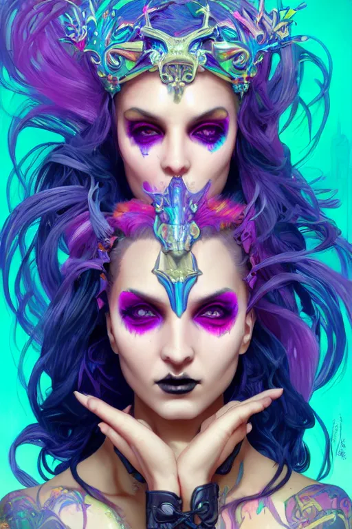 Image similar to a portrait of the lisa frank cyberpunk tank driving mermaid with rhinoplasty, gothic, highly detailed, digital painting, crown of skulls, artstation, smooth, sharp focus, illustration, art by artgerm and greg rutkowski and alphonse mucha and william - adolphe bouguereau