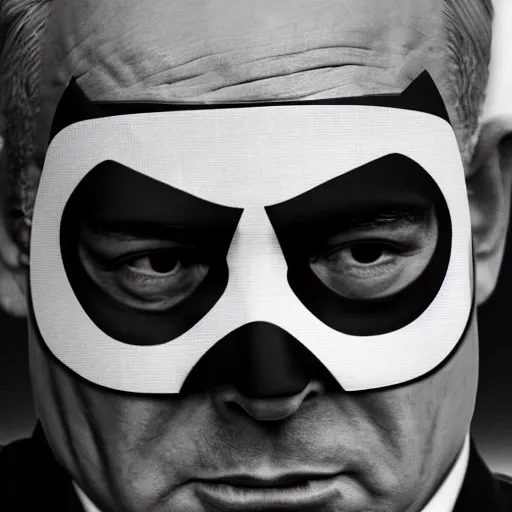 Image similar to a portrait of benjamin netanyahu wearing batman's mask