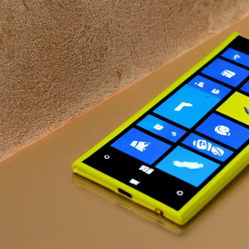 Image similar to a detailed render of a modern day yellow nokia lumia phone with a bezelless screen