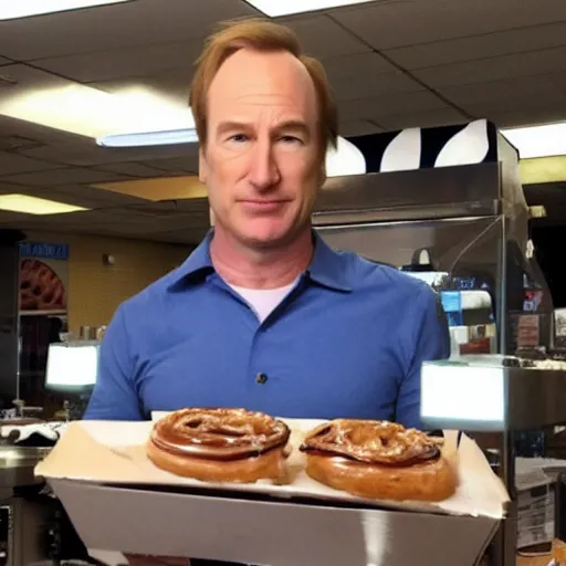 Image similar to gene ( bob odenkirk ) working at cinnabon, better call saul