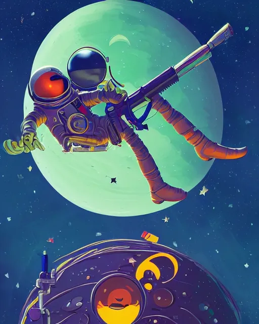 Prompt: wide shoot an ethereal cosmonaut lie relaxed on a crescent moon between the stars and the planets in outer space, cosmonaut post grunge concept art,psychedelic,high detail,4k, physical accurate, trending on artstation by josan gonzalez and tyler edlin