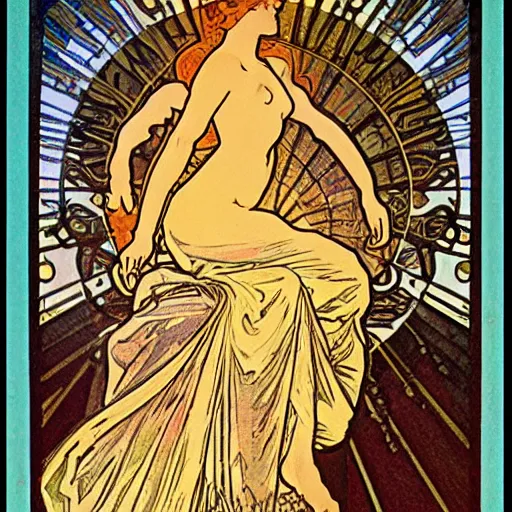 Prompt: statue of the sun by alphonse mucha