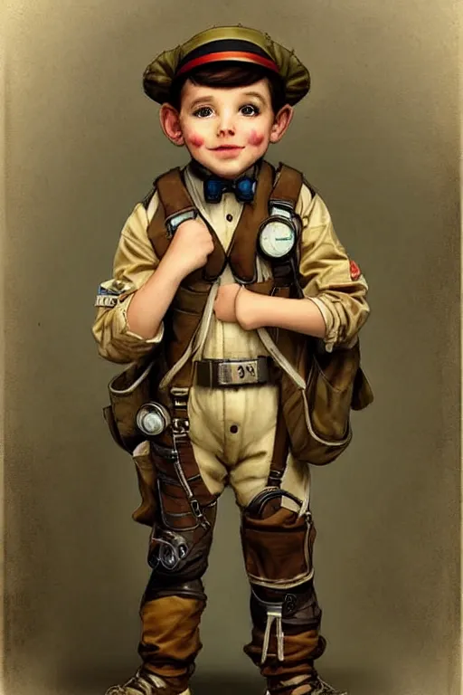 Image similar to ( ( ( ( ( 2 0 5 0 s retro future 1 0 year boy old adventurer super scientest in khaki jungle steampunk costume full portrait. muted colors. ) ) ) ) ) by jean - baptiste monge!!!!!!!!!!!!!!!!!!!!!!!!!!!!!!