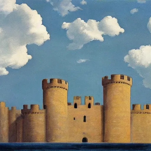 Image similar to by ruth orkin daring oil and canvas. a beautiful conceptual art of a castle in the clouds.