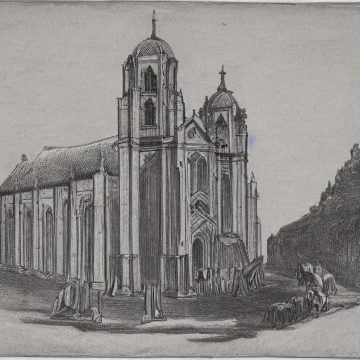 Image similar to claude nicolas ledoux drawing of gigantic church