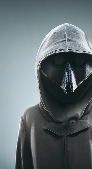 Prompt: high quality picture of a cybernetic plague doctor with his characteristic beaked mask, studio lighting, 4K, high detail