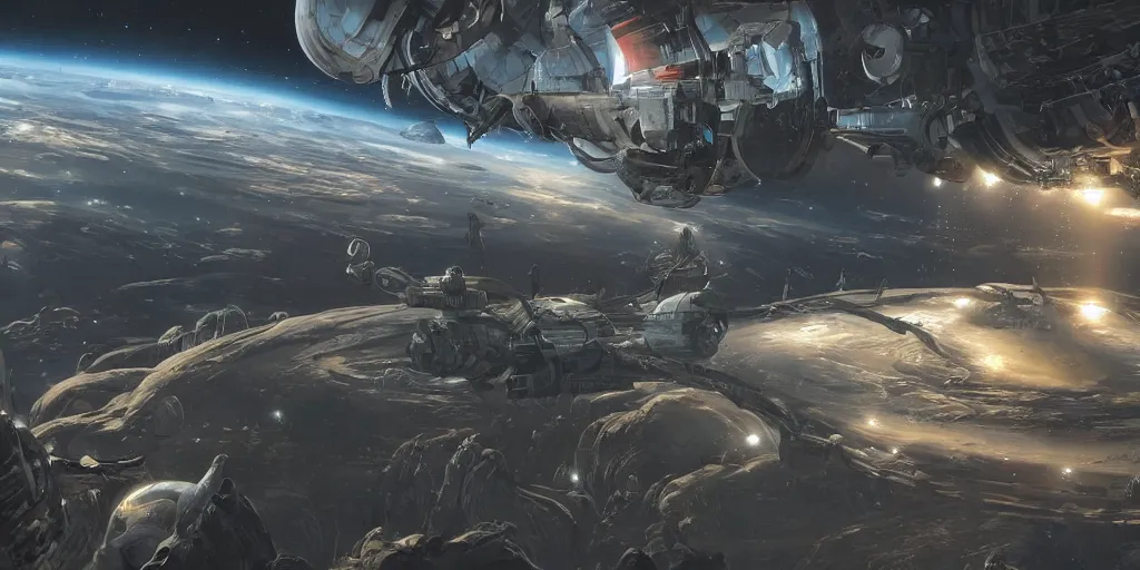 Image similar to a beautiful painting of an elaborate space sci - fi scene painted by bosch, detailed, unreal engine