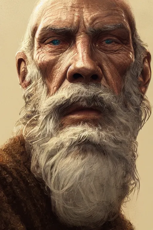 Image similar to close up portrait of an old fisherman, d & d, face, fantasy, intricate, elegant, highly detailed, digital painting, artstation, concept art, smooth, sharp focus, illustration, art by greg rutkowski