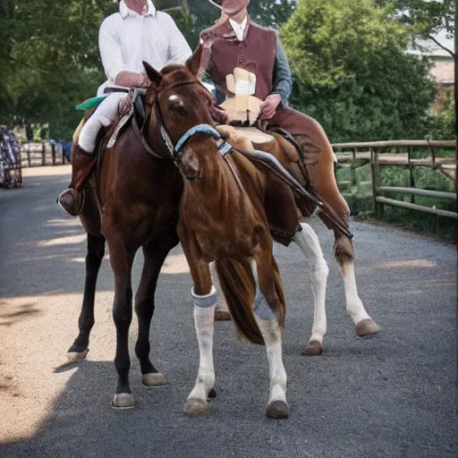 Prompt: an irishman on a horse drinking a guinness