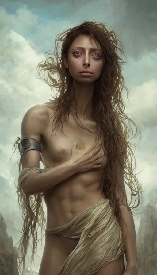 Image similar to epic masterpiece beautiful angela sarafyan, sweaty skin, hyperrealistic, octane render, cinematic, beautiful face and flawless skin, perfect hands, 5 fingers, by edgar maxence and ross tran and michael whelan, legends of runeterra