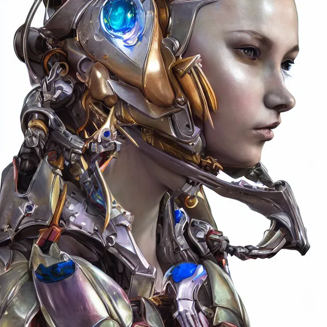 Image similar to studio portrait of lawful good colorful female holy mecha paladin absurdly beautiful, elegant, young skinny bikini model, ultrafine hyperrealistic detailed face illustration by kim jung gi, irakli nadar, intricate linework, sharp focus, bright colors, matte, octopath traveler, final fantasy, unreal engine highly rendered, global illumination, radiant light, intricate environment