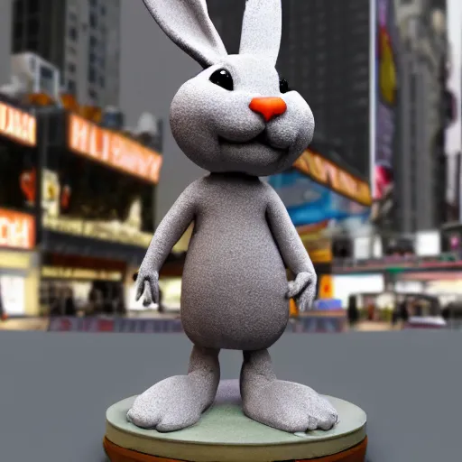 Prompt: an award winning clay sculpture of a funny bunny made by michelangelo, standing in times square, 3 d render, hyper detailed, sharp focus, 8 k resolution