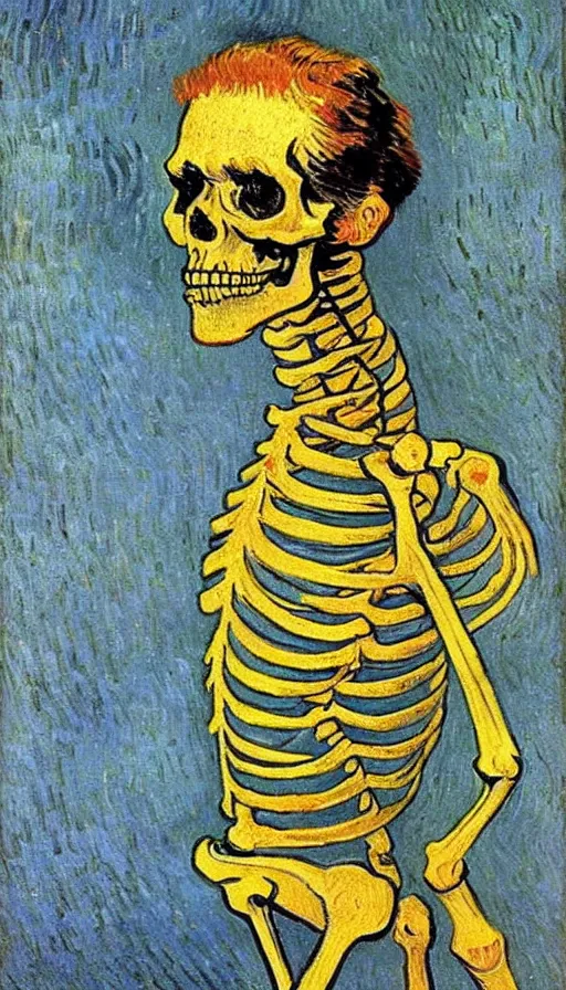 Prompt: portrait of a skeleton sailor by Van Gogh