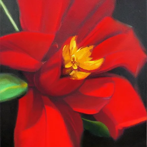 Image similar to oil painting of a red flower by mike deodato