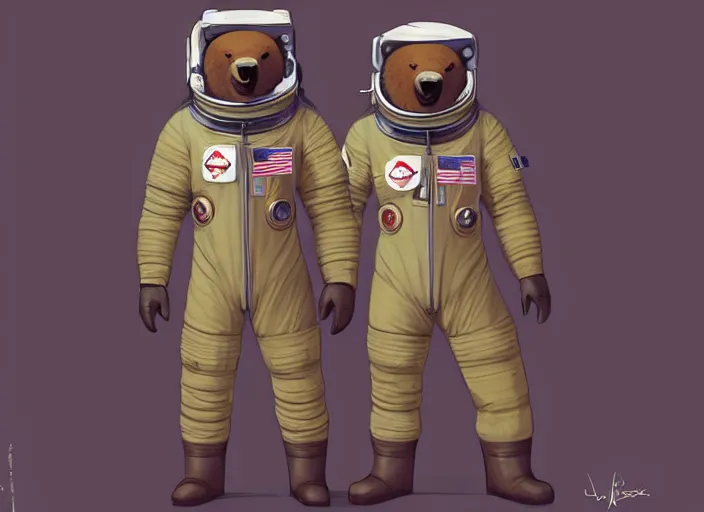 Prompt: character portrait feature of the anthro male anthropomorphic kamchatka brown bear fursona wearing cosmonaut outfit uniform professional pilot astronaut cosmonaut character design stylized by charlie bowater, ross tran, artgerm, and makoto shinkai, detailed, soft lighting, rendered in octane