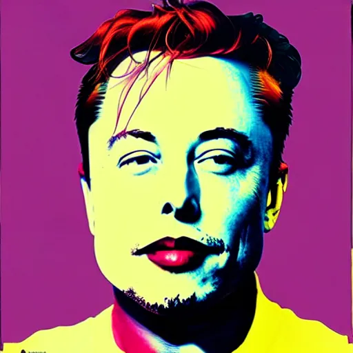 Image similar to a beautiful artistic portrait of elon musk in the style of andy warhol