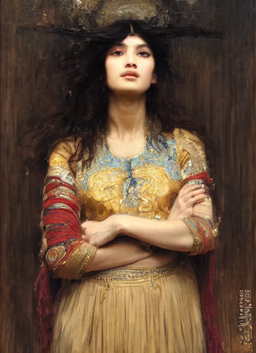 Image similar to beautifull asian cyborg broken head bangs curly Iranian orientalist portrait by john william waterhouse and Edwin Longsden Long and Theodore Ralli and Nasreddine Dinet, oil on canvas. Cinematic, hyper realism, dramatic lighting, high detail 4k