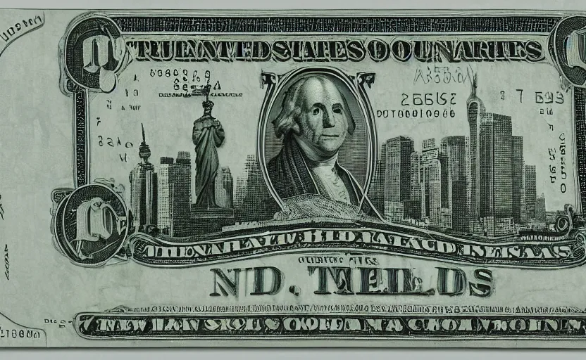 Image similar to rectangular photograph of two hundred dollar u. s. currency note featuring new york city skyline