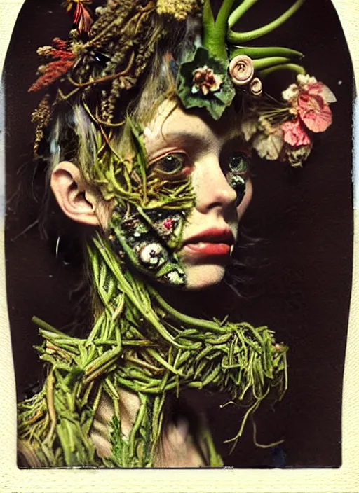 Image similar to beautiful and detailed rotten woman made of plants and many different types of flowers, muscles, intricate, organs, ornate, surreal, john constable, guy denning, gustave courbet, caravaggio, romero ressendi 1 9 1 0 polaroid photo