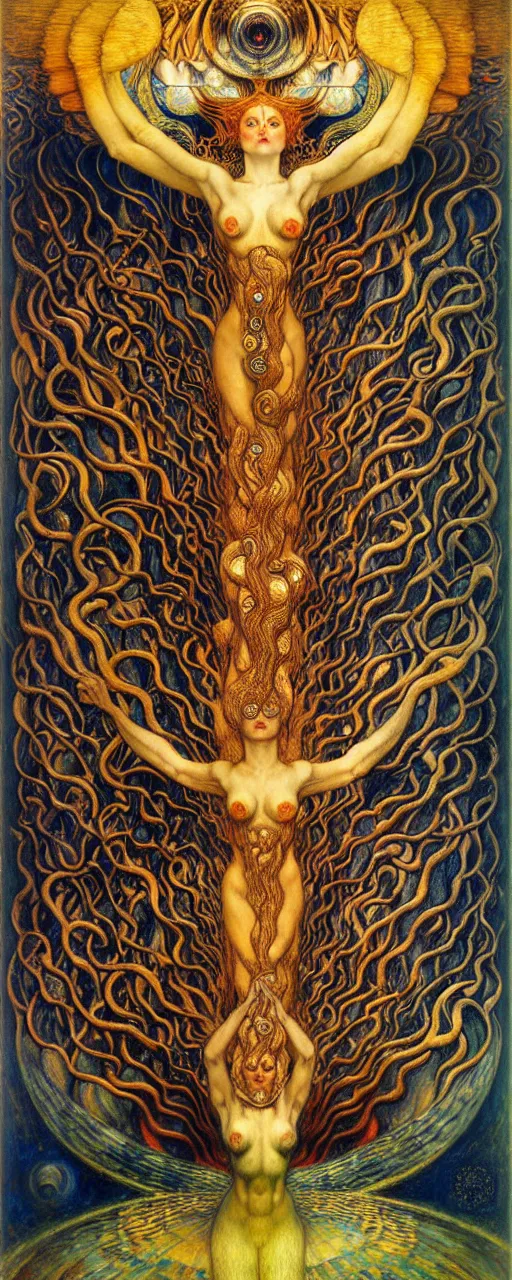 Image similar to Divine Chaos Engine by Karol Bak, Jean Delville, William Blake, Gustav Klimt, and Vincent Van Gogh, symbolist, visionary