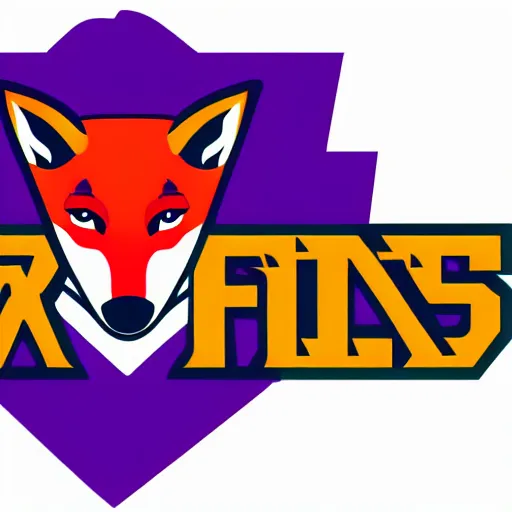 Image similar to a sports logo depicting a purple fox, on a white background, based on milwaukee bucks logo, simplistic,