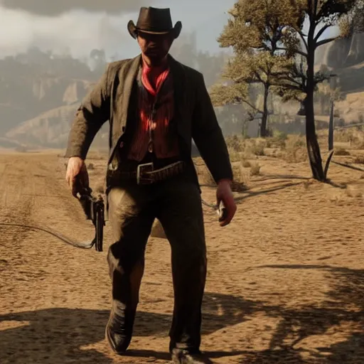 Prompt: barney dinosaur in red dead redemption 2