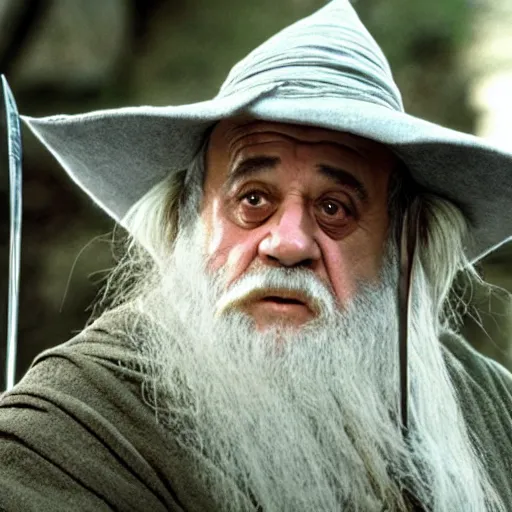 Prompt: A movie still of Danny Devito as Gandalf in Lord of the Rings