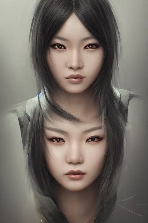 Image similar to a portrait of an single asian goddess, detailed, realistic eyes, symmetry features proportions, intricate facial details, cybertech wear, award winning, trending in cgsociety artstation deviant art