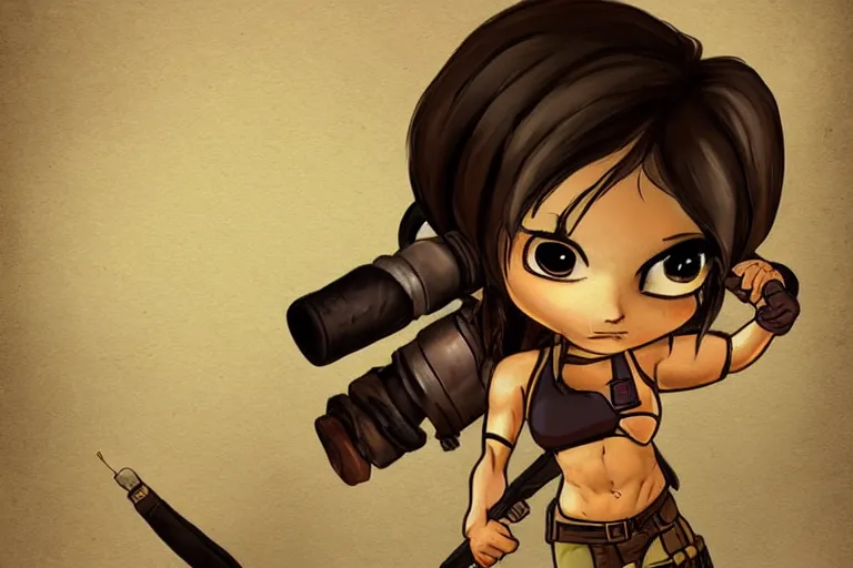 Prompt: Chibi version of Lara Croft in the style of Boris Vallejo