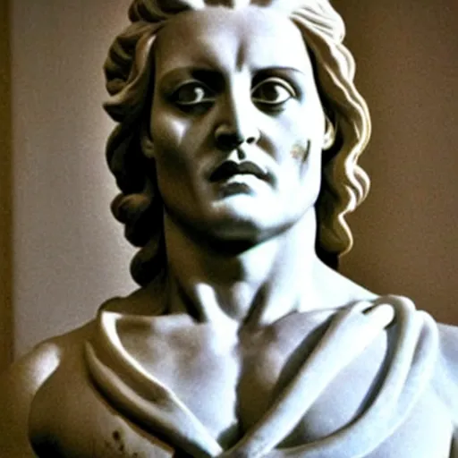 Image similar to johnny depp as a greek marble statue