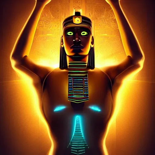 Image similar to symmetry!! solid cube of light, hard edges, product render retro - futuristic poster scifi, lasers and circuits, brown skin prince, egyptian pharaoh, intricate, elegant, highly detailed, digital painting, artstation, concept art, smooth, sharp focus, illustration, dreamlike, art by artgerm