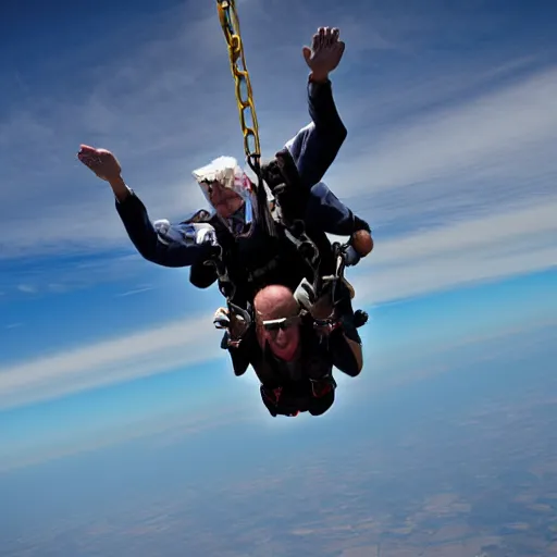 Prompt: joe biden sky diving, action photography