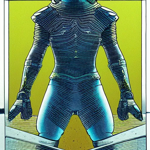 Image similar to techno - spirit utopian gallant knight, future perfect, award winning art by moebius